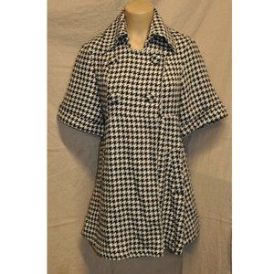 aziz	black & white houndstooth coat jacket sz large wool blend (4K)